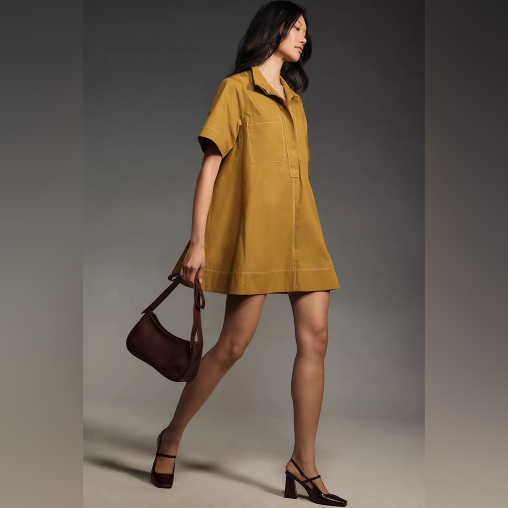 Anthropologie Jeannie Short-Sleeve A-Line Mini Dress by Maeve Tan NWOT Medium